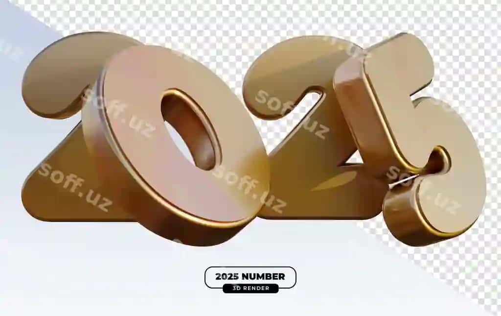 2025 bronza sonlar 3d render Yangi yil bayramlari shaffoflikka ega | 2025 bronze numbers 3d render new year celebrations with transparent