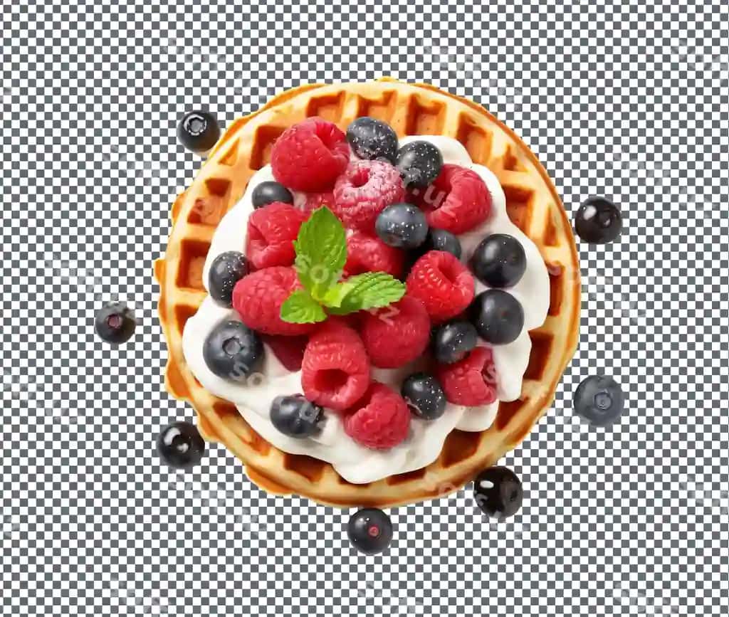 Shirin vanil boringa vafli ajraltirilgan shaffof orqa fon | Delightful vanilla berry waffle isolated transparent background