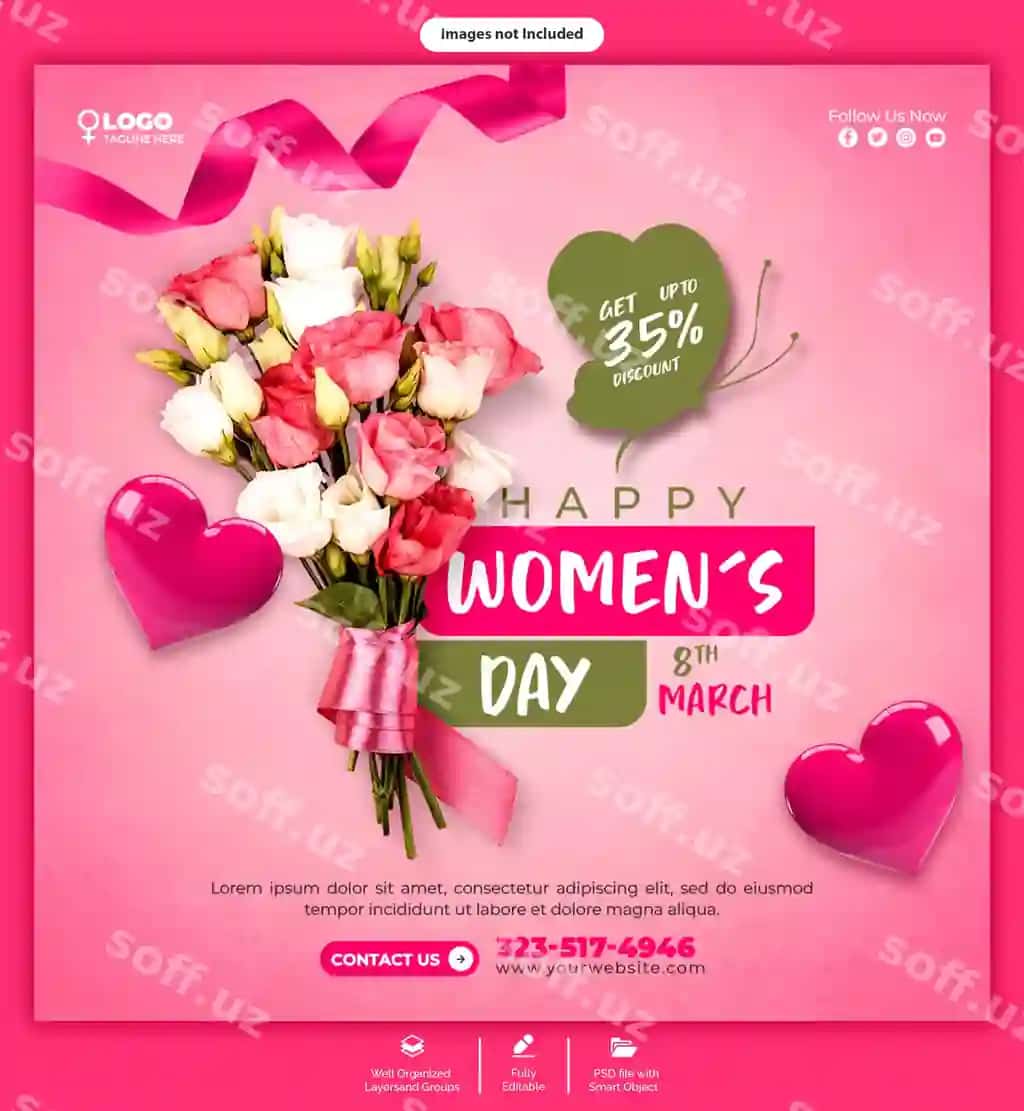 Psd banner ijtimoiy tarmoqlar mutloa Ayollar kuni shablon 8-mart | Psd banner social media happy womens day template march 8
