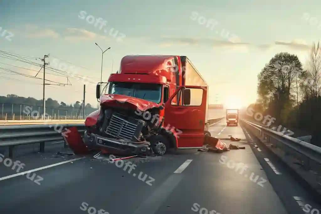 To'qnashuv yarim yuk mashinasi buzilgan avtomagistral yo'l-transport hodisasi haqida hisobot | Collision semi truck broken highway road accident report about generative ai