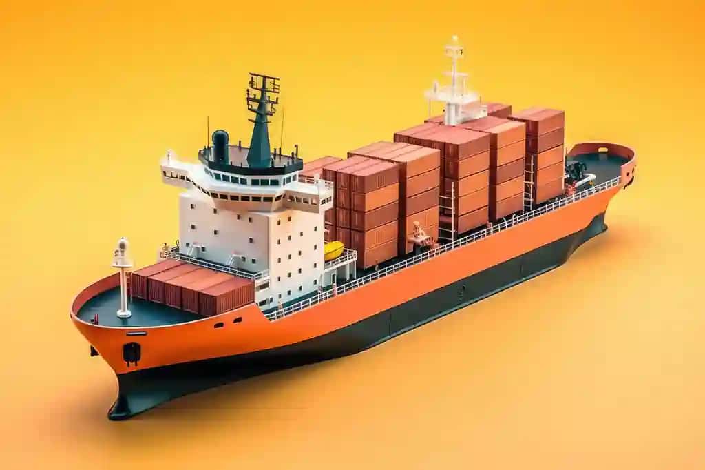 3D illyustratsion multfilm yuk kemasi izolyatsiyalangan fonda 3D renderlash | 3d illustration cartoon cargo ship isolated background 3d rendering