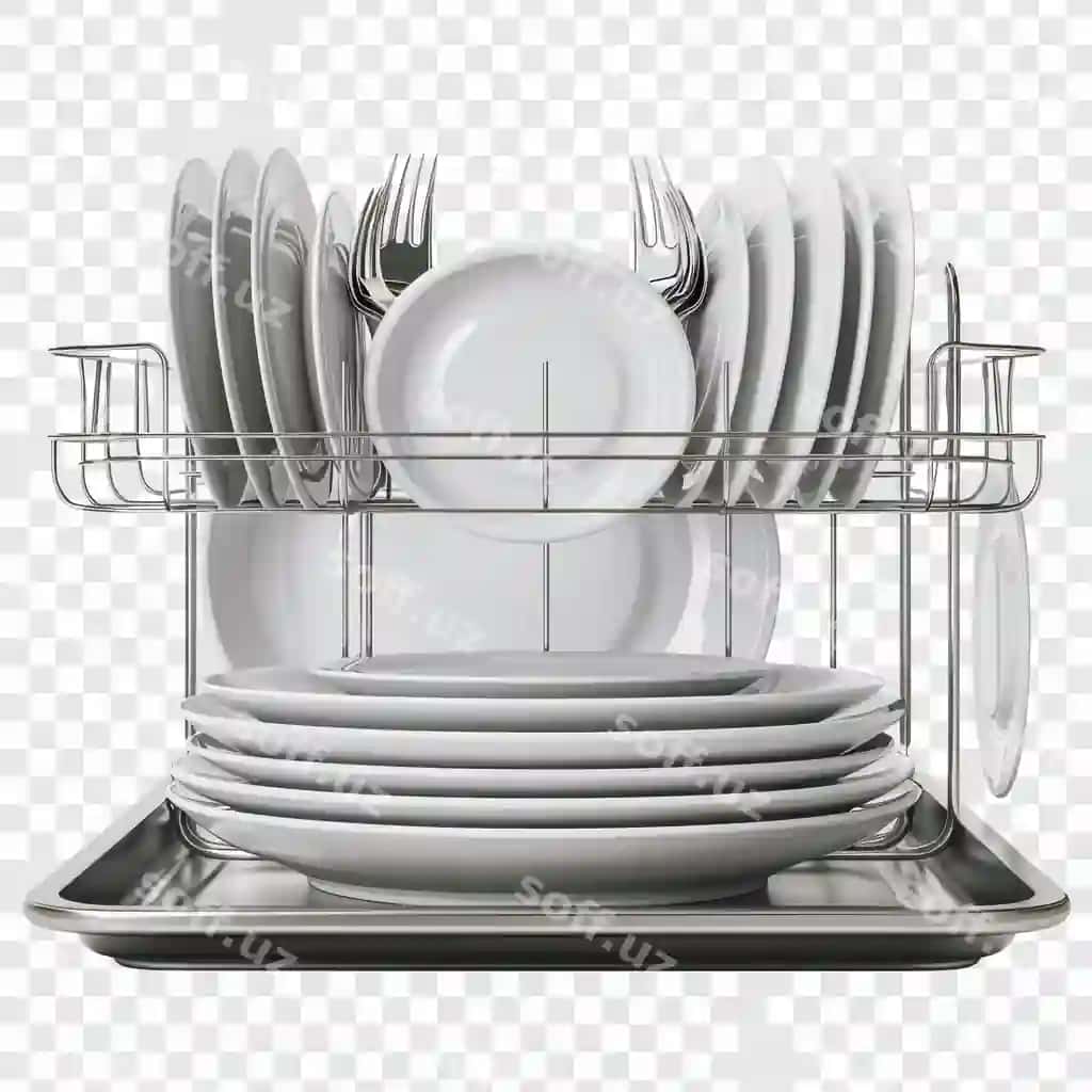 Oq plastinkalarni vilka bilan tokchaga qo'ying | Rack white plates with forks forks