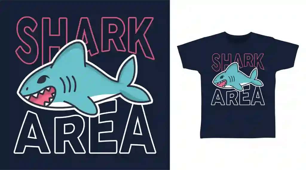 Shark maydoni tasvirlangan futbolka dizayn konsepsiyasi | Shark area illustration t shirt design concept