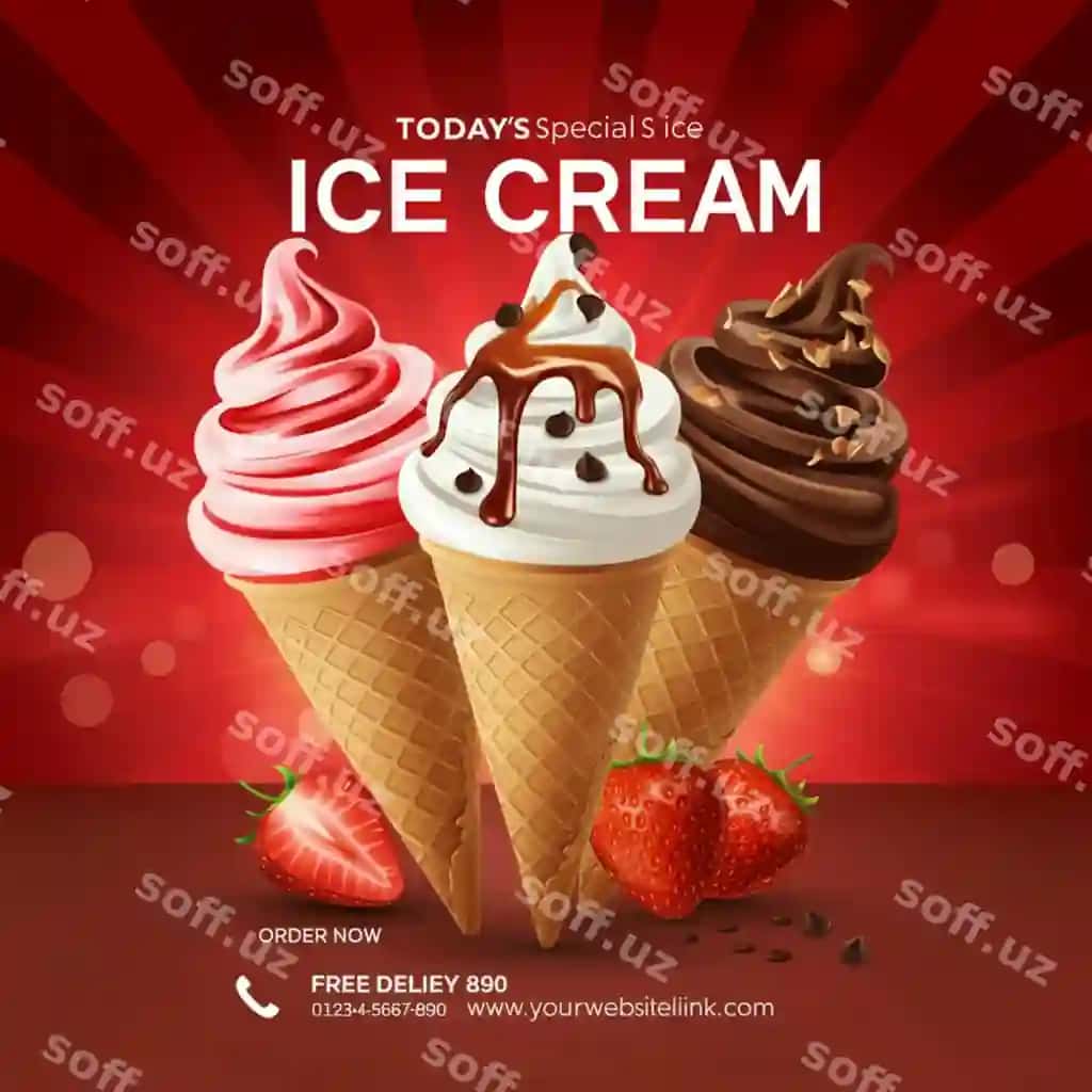 Qizil fonli reklama muzqaymoqi | Ad ice cream with red background