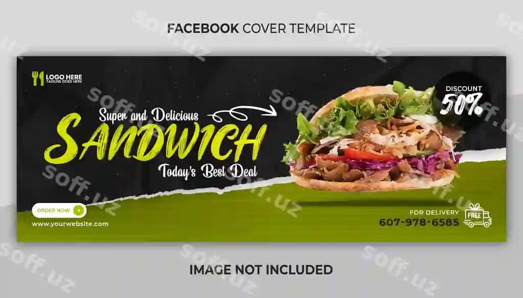 Mazali sandvich menyu Facebook cover veb baner shablon | Delicious sandwich menu facebook cover web banner template