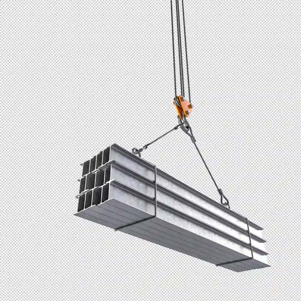 Po'lat nurlar kran bilan ko'tarilmoqda shaffof fon | Steel beams being lifted by crane transparent background