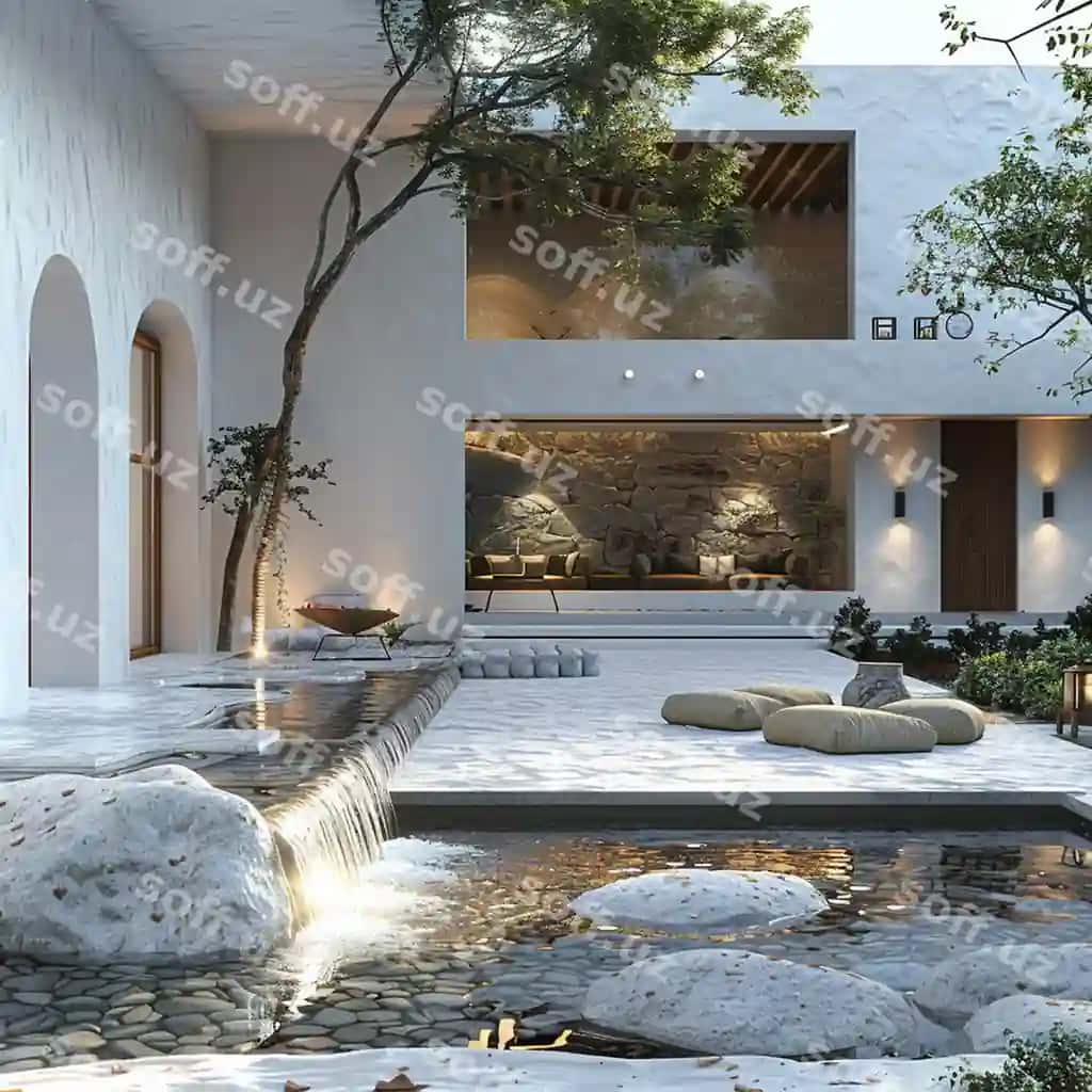 Binoni oldida chinar bo'lg'an uy, unda "kodak" so'zi yozilgan. | Building with fountain front it that says kodak it