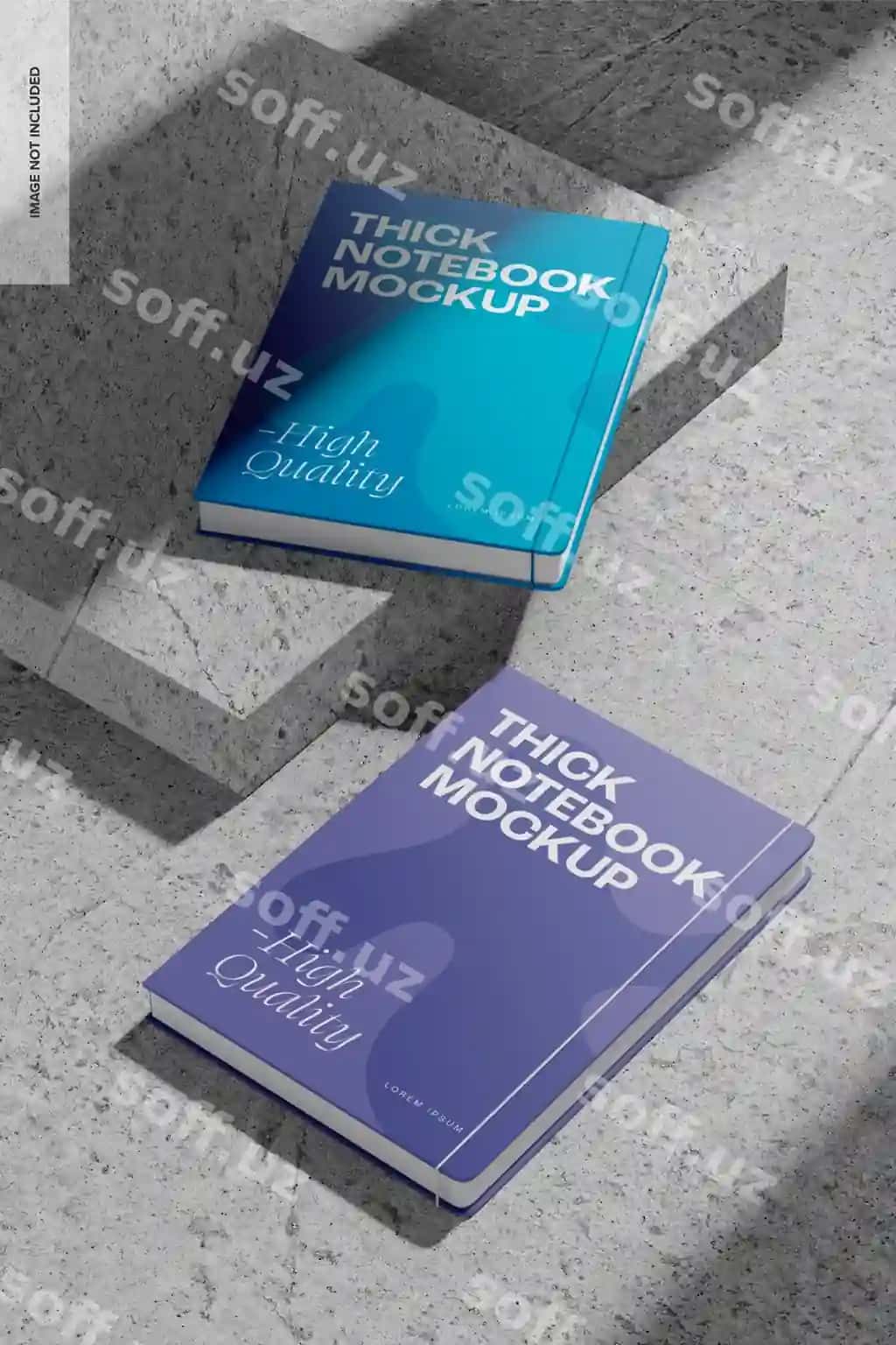 Qalin daftarlar aniq namuna perspektiva | Thick notebooks concrete mockup perspective