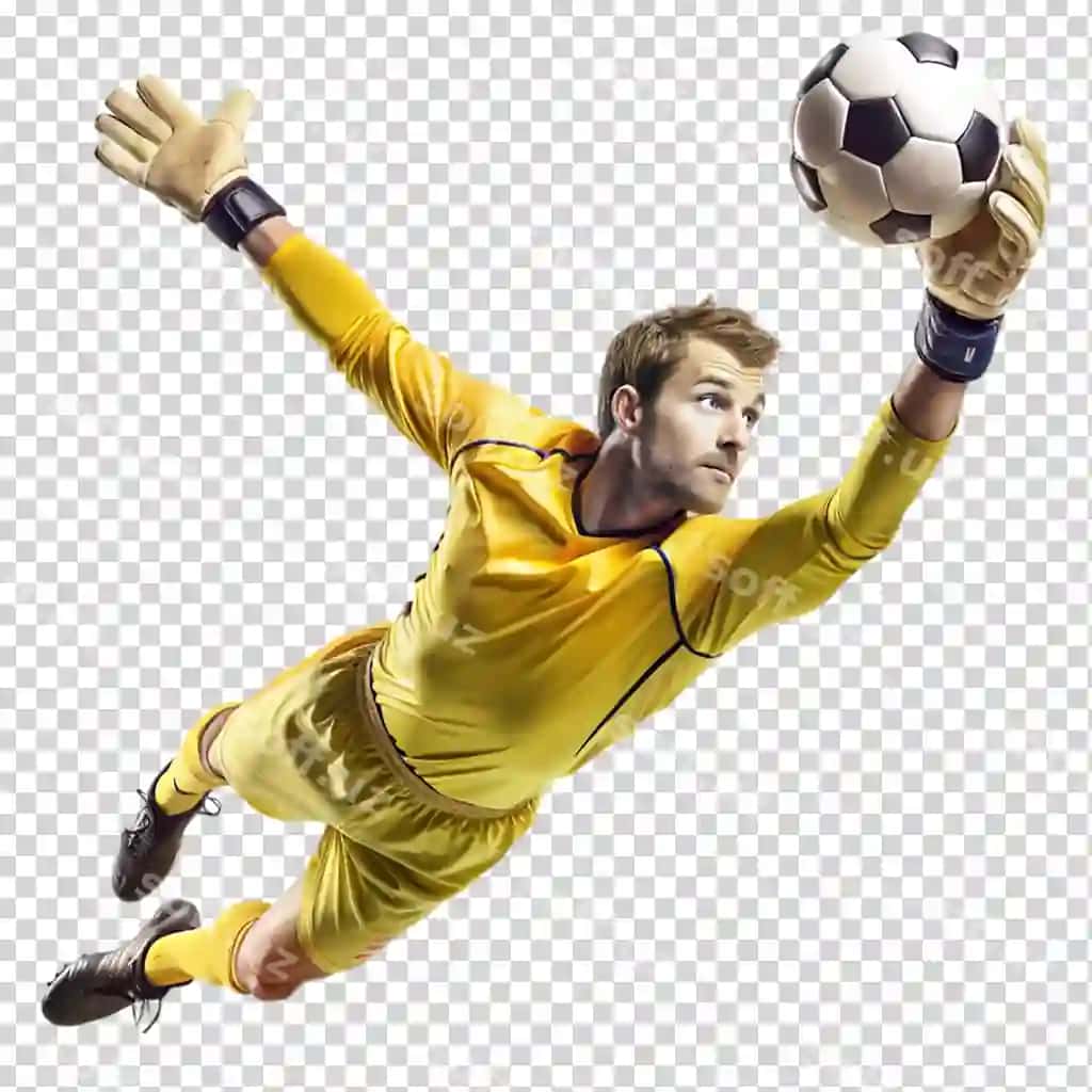 Futbol darvozaboni izolyatsiya qilingan shaffof fonni saqlab qo'ymoqda | Football goal keeper making save isolated transparent background