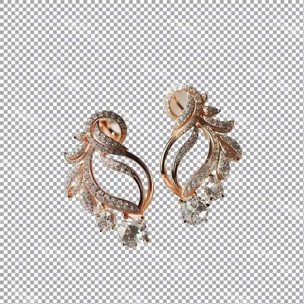 Ikki soch uchun almazlar bilan shaffof orqa fonda | Two earrings with diamonds transparent background