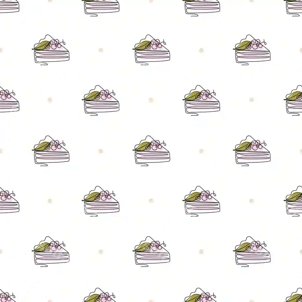 Chiziqli san'at uslubidagi tort bilan choksiz naqsh | Seamless pattern with line art style cake