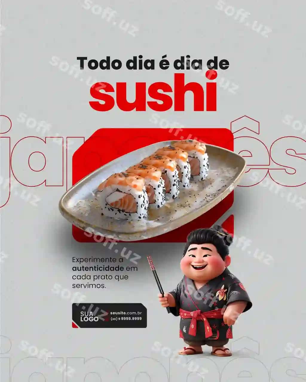 Sushi nomli restorant uchun Sushi nakleykali poster | Poster sushi restaurant called sushi with sushi sticker it