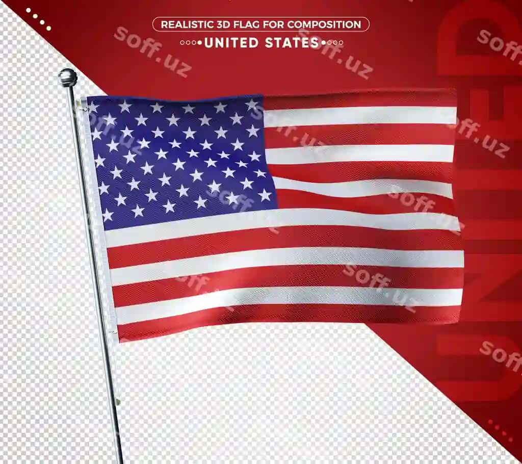 AQSH realistik 3D teksturli bayroq kompositsiyasi | United states realistic 3d textured flag composition