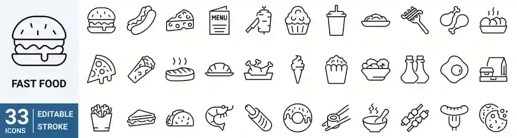 Tez ovqatlanish piktogrammalari | Fast food icons