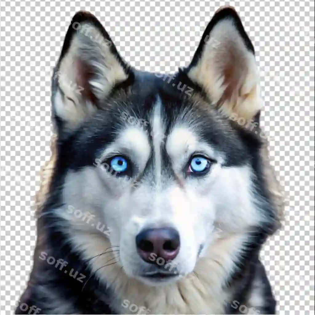 Siberiy haski ko'zlari ko'k ajraltirilgan bo'sh fonda | Siberian huskie with blue eyes isolated blank background