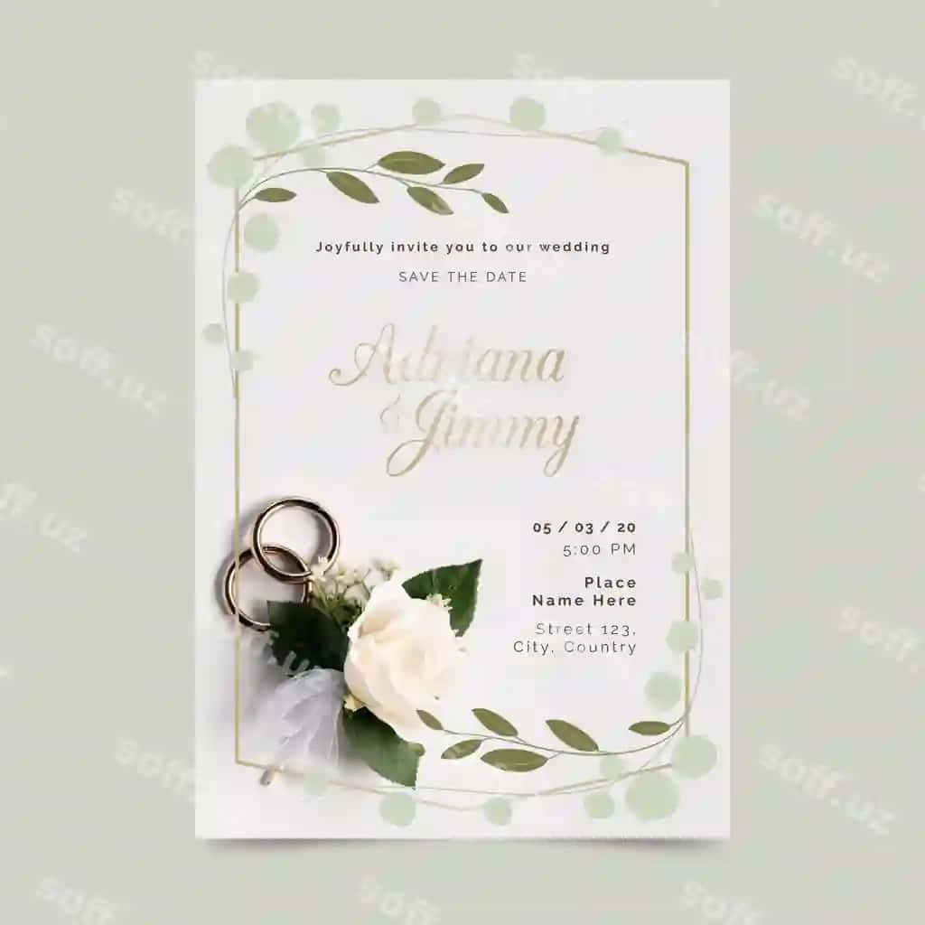 Turon taklifi shabloni foto bilan | Wedding invitation template with photo