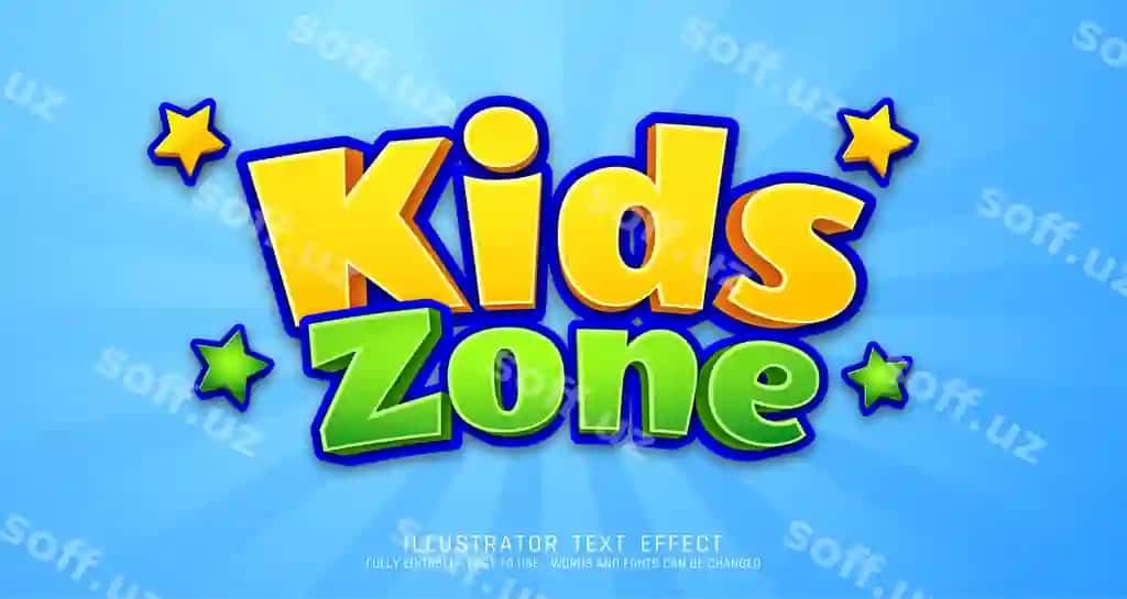 Ijodiy 3d matn bolalar zonasi tahrirlanadigan komi stili effekt shabloni | Creative 3d text kids zone editable comic style effect template