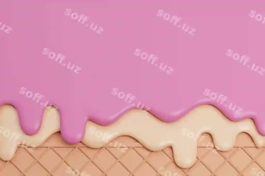 Tarvuz vanil muzlatmasi eriyigan vafers orqa fon 3d rendering | Strawberry vanilla ice cream melted wafer background 3d rendering