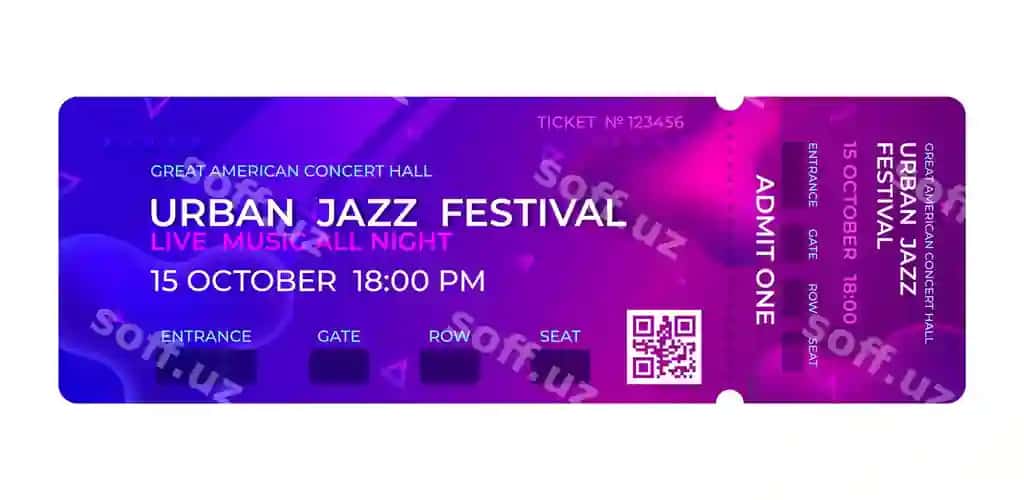Kino chiptasi, musiqa, kontsert, to'y, tadbir, kirish chiptasi, dizayn, taklifnoma | Movie ticket music concert party event entrance ticket design invitation 2