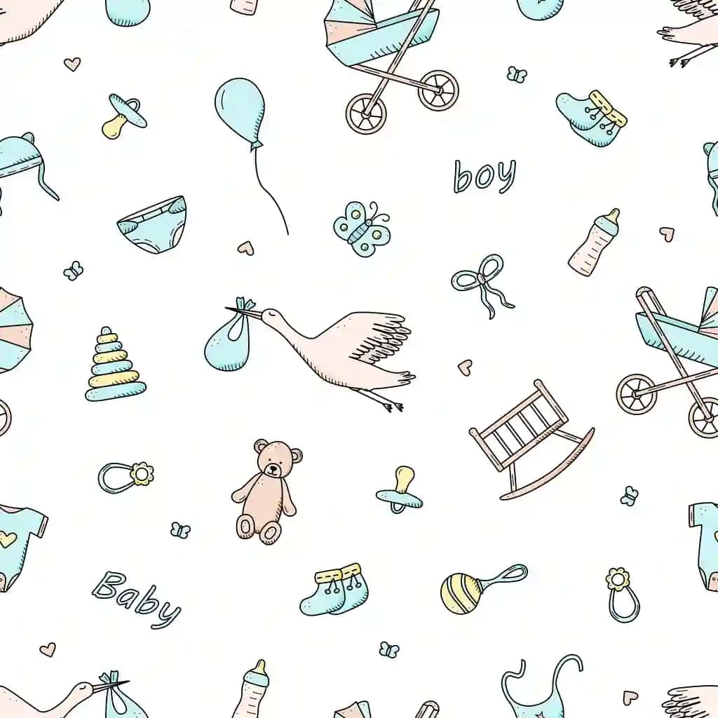 Choksiz naqshli yangi tug'ilgan chaqaloq piktogrammalari to'plami o'g'il bola vektor illyustratsiyasi | Seamless pattern newborn icons set baby boy vector illustration