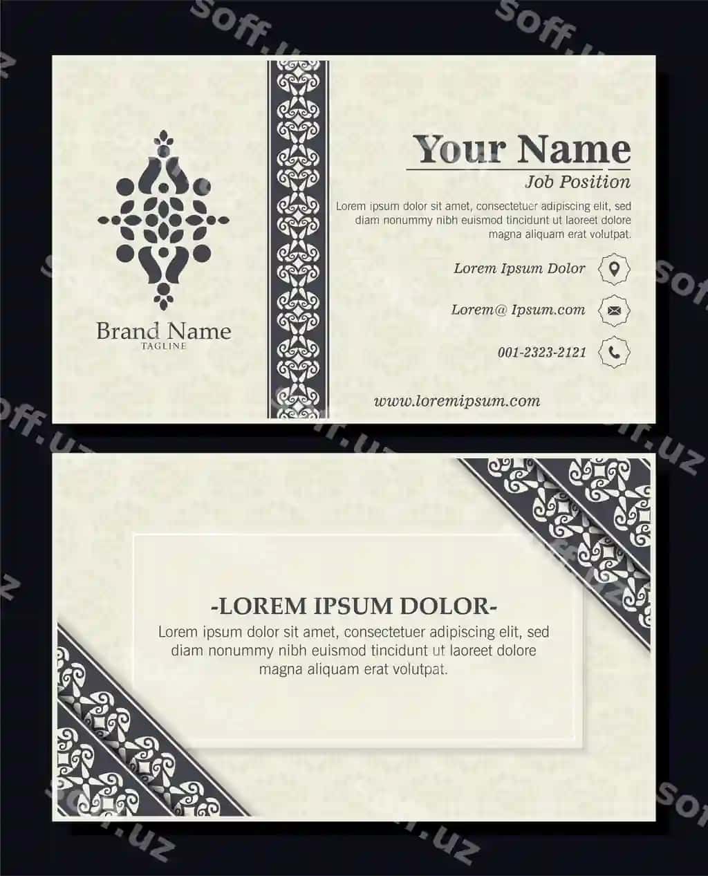 Dekorativ naqsh biznes-kartochka dizayni | Ornament pattern business card design 2