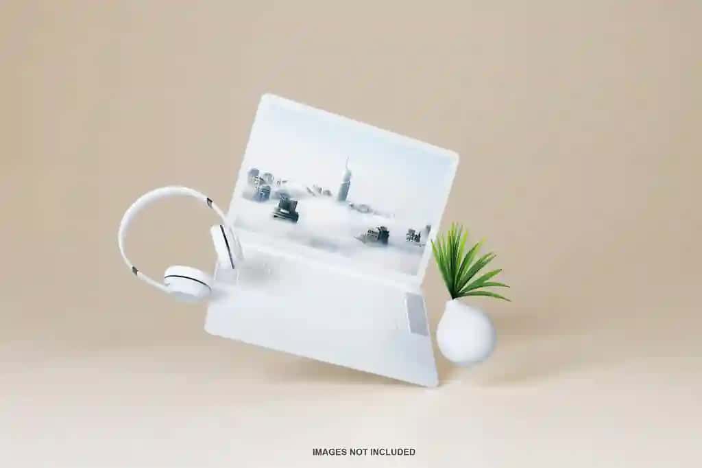 Ish stoli ekrani maketining istiqbolli koʻrinishi | Desktop screen mockup perspective view