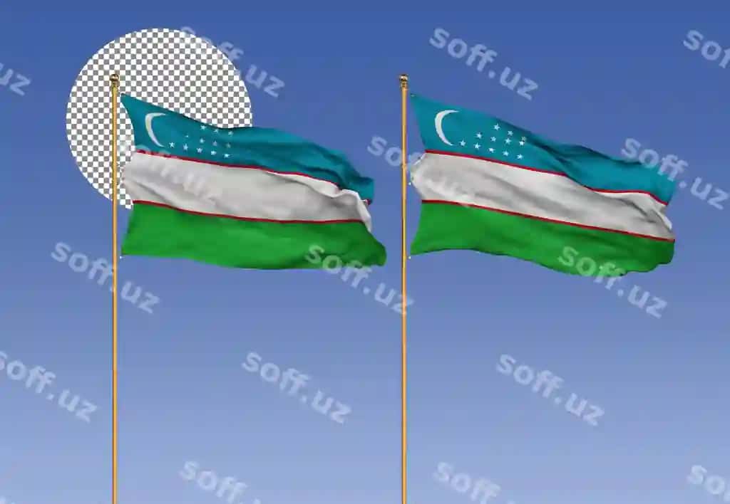 O'zbekiston bayroqlari 3D render bilan to'lqinli | Uzbekistan wavy flags with pole 3d rendering