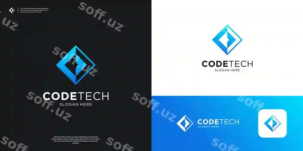 Abstrakt kodlash texnologiyasi logotip dizayni ilhomi | Abstract coding technology logo design inspiration