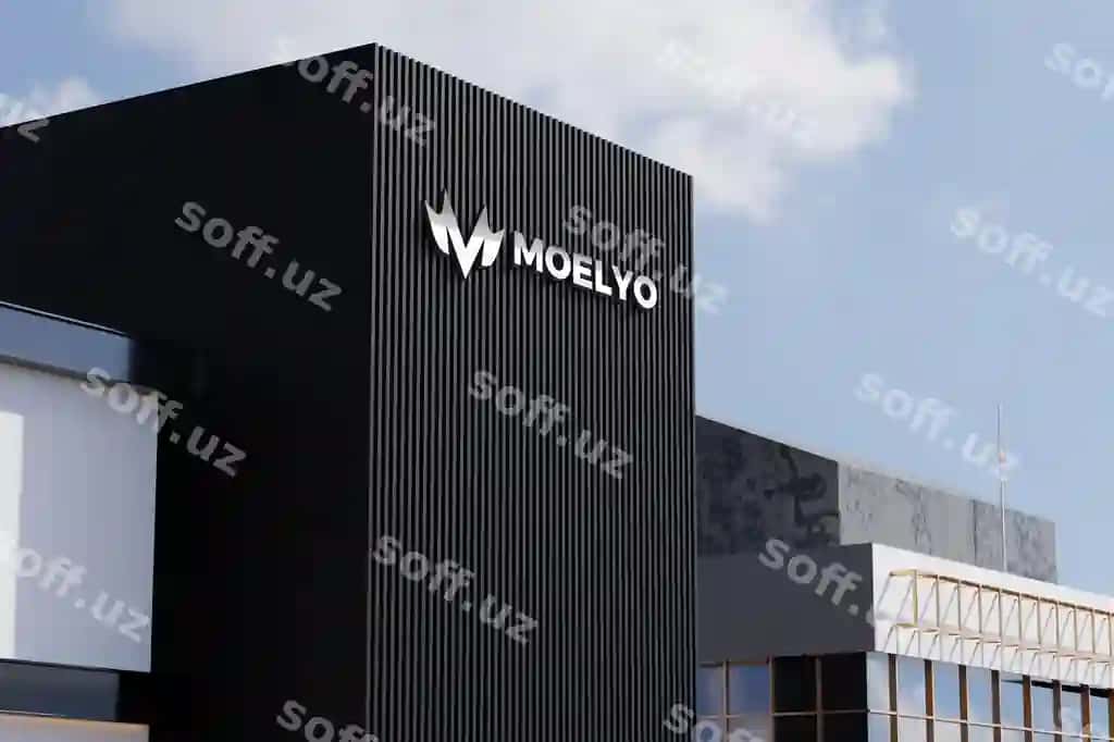 Logo namunasi qora fassad doʻkon ofis binosi belgisi | Logo mockup black facade store office building sign