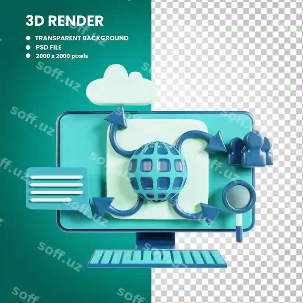 Raqamli ekran 3d model sharq bilan it png psd | Digital screen with 3d model globe it png psd