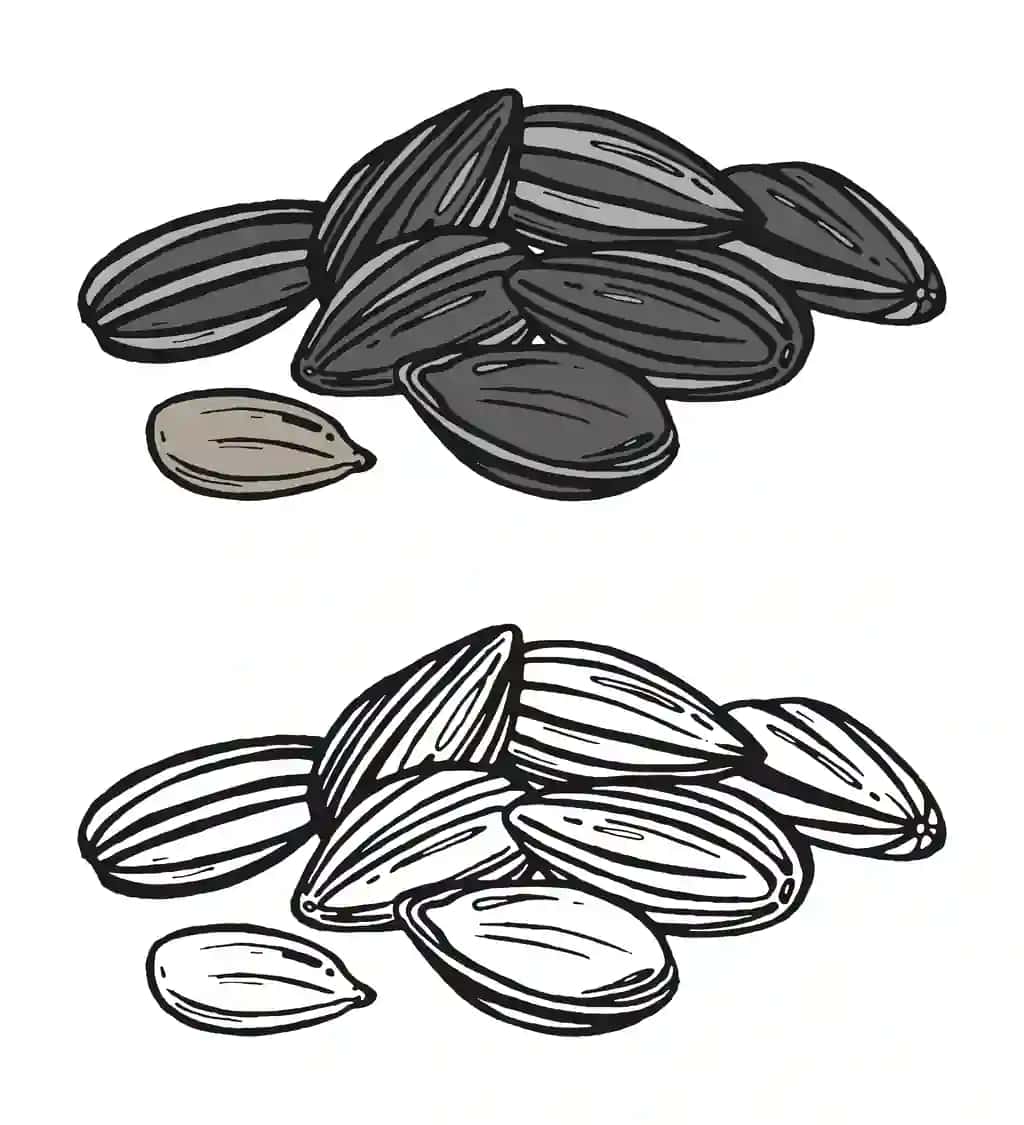 Grafik kungaboqar urug'lari qo'lda chizilgan kungaboqar urug'lari rang konturini o'rnating | Set graphic sunflower seeds hand drawn sunflower seeds color outline