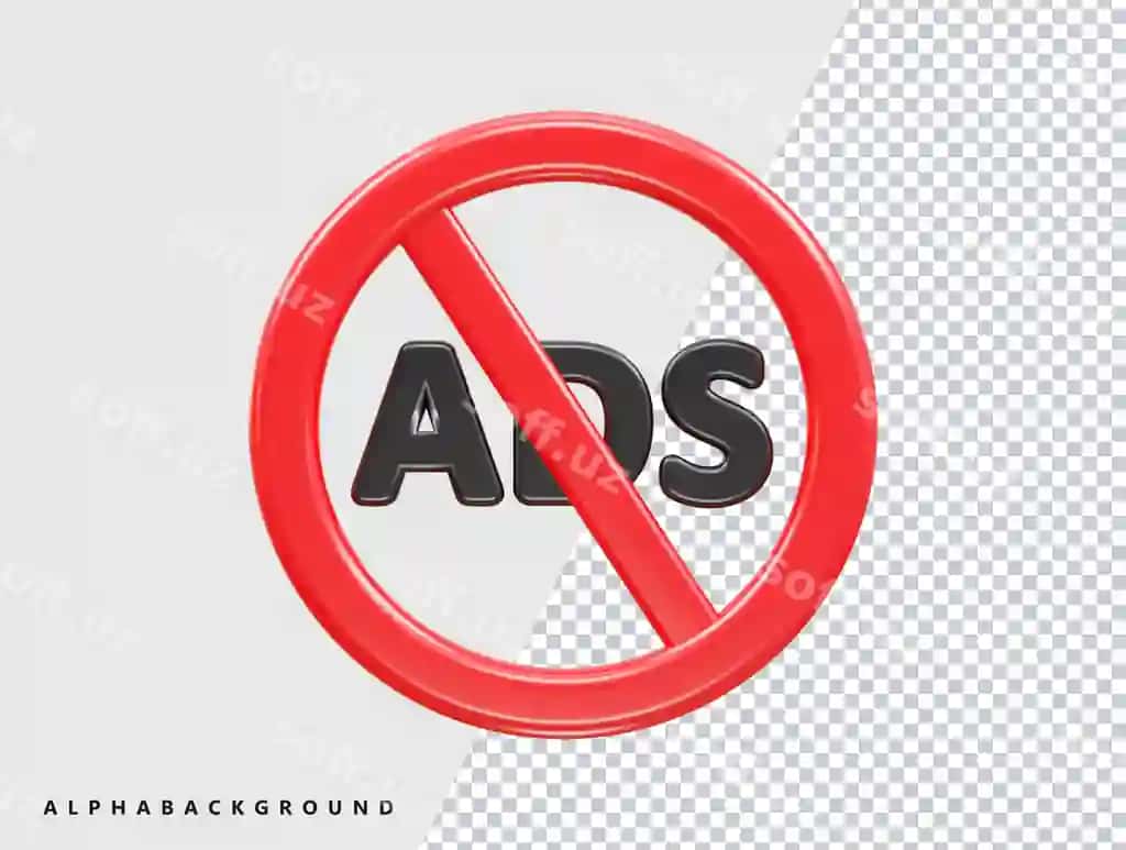 Reklamalar yozilgan qizil doira ichida qiyshiq chiziq | Red circle with slash through it that says ads