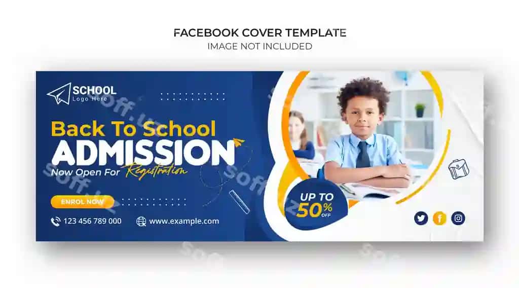 Maktab qabuli Facebook cover dizayni Yuqori ta'lim targ'iboti | School admission facebook cover design higher education promotion