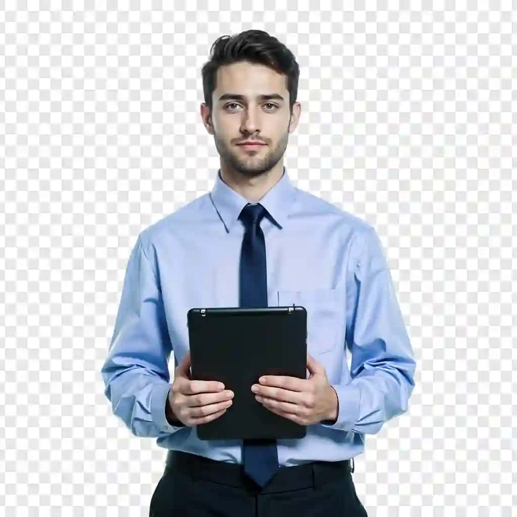 Bufer bilan ishonchli biznesmen | Confident businessman with clipboard