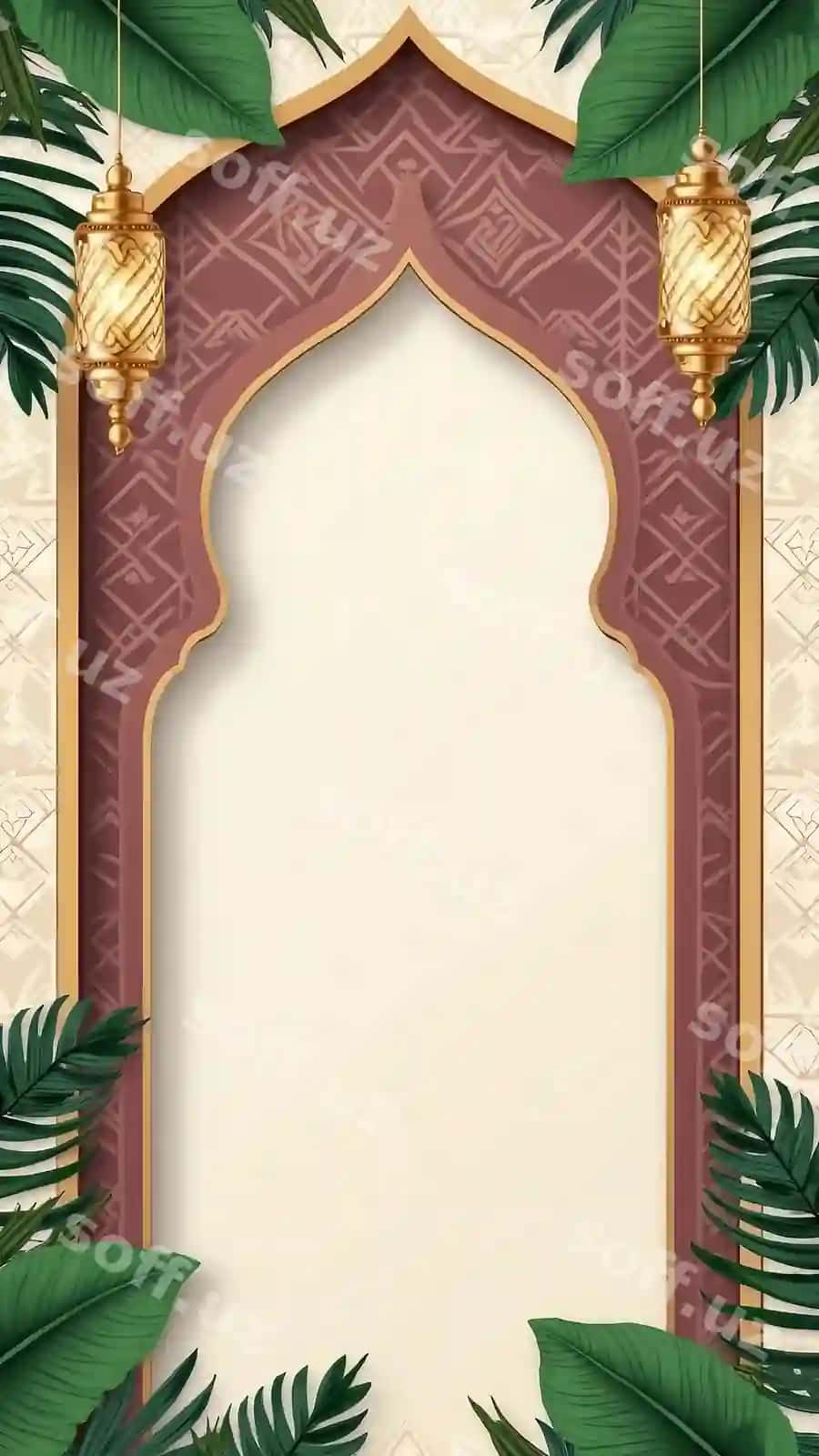 Islamiy girma furnarlar yaproqlari | Islamic arch with lanterns leaves