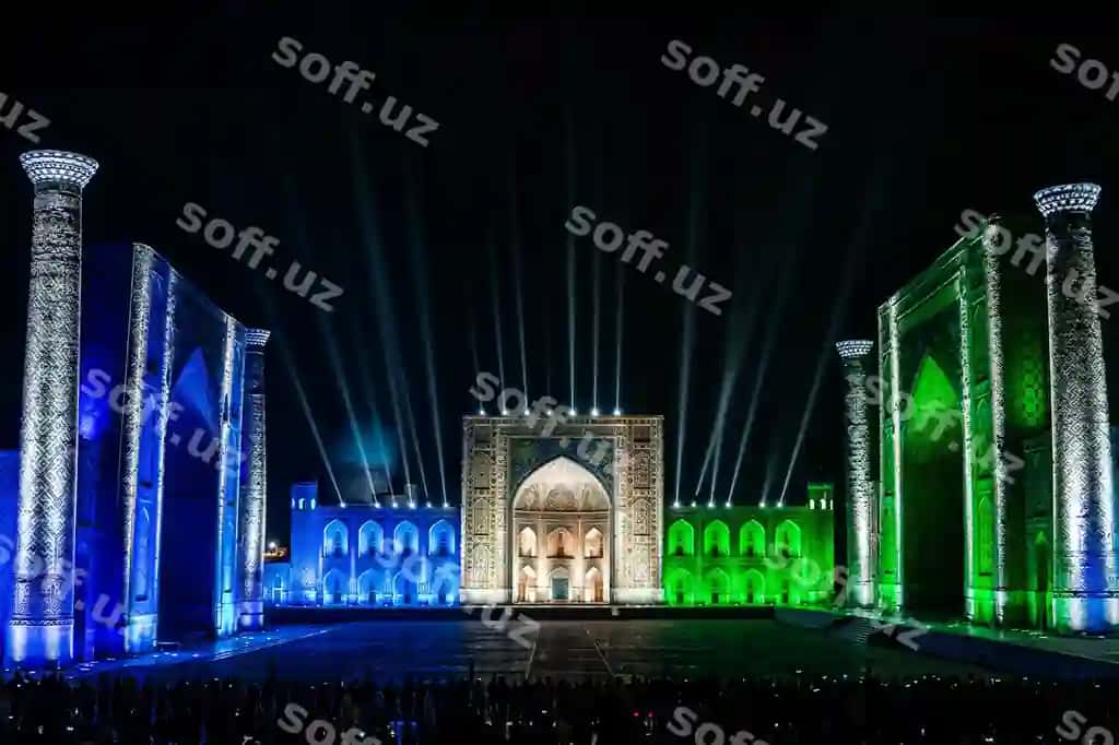 Registon - qadimiy shahar, samarqand shahri, o'zbekiston, registon tungi lazer shousi | Registan is ancient city samarkand city uzbekistan registan night laser show