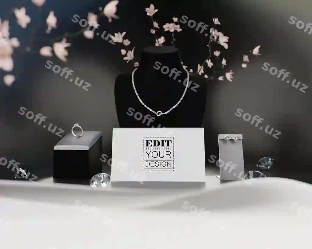 Mockup psd sovg'a kartasi boylik ayol ziravorlari dekoratsiyasi 3D render | Mock up psd gift card luxury woman jewellery decoration 3d render