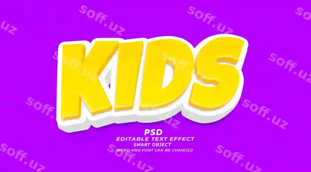 Bolalar photoshop 3D tahrir qilish imkoniga ega matn effekti | Kids photoshop 3d editable text effect