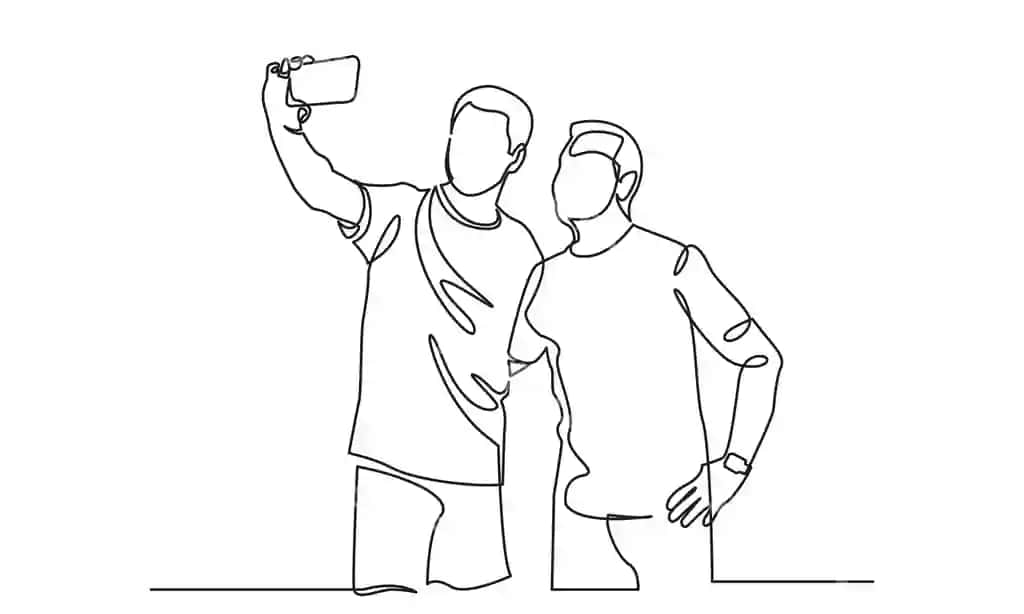 Selfiga tushayotgan ikki yaqin do'stning uzluksiz chiziq chizishi | Continuous line drawing two close friends taking selfies