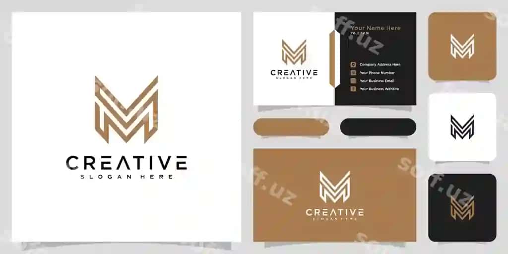 Bosh harf m logotipi vektor dizayn biznes kartasi | Initials letter m logo vector design business card