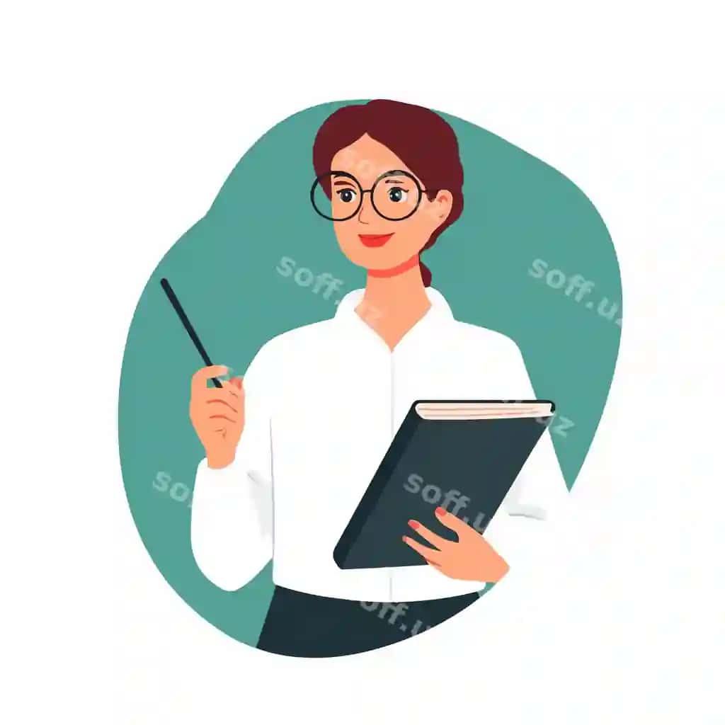 Tajribali yosh o'qituvchi kitob ko'rsatkichi bilan dars o'tadi | Experienced young teacher giving lesson with book pointer