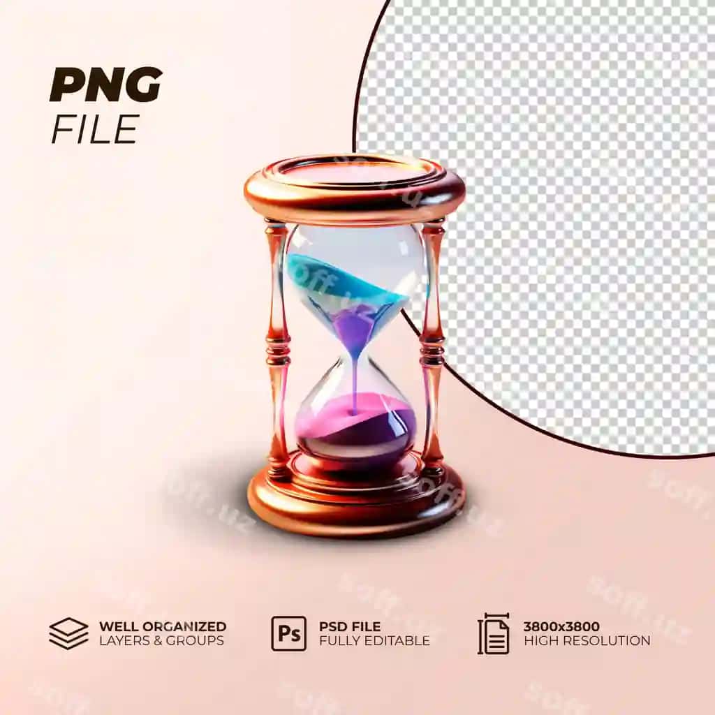 Psd 3d soat qutbu ko'k binafsha png soat qutbu | Psd 3d hourglass blue pink png hourglass