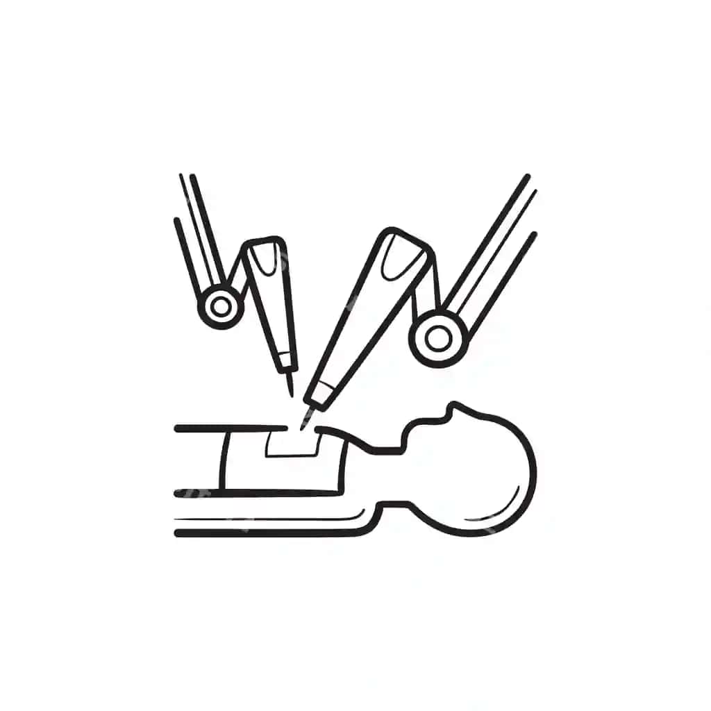 Tibbiy robot robot yordamida jarrohlik qo'l bilan chizilgan kontur chizma ikonka | Medical robot robot assisted surgery hand drawn outline doodle icon