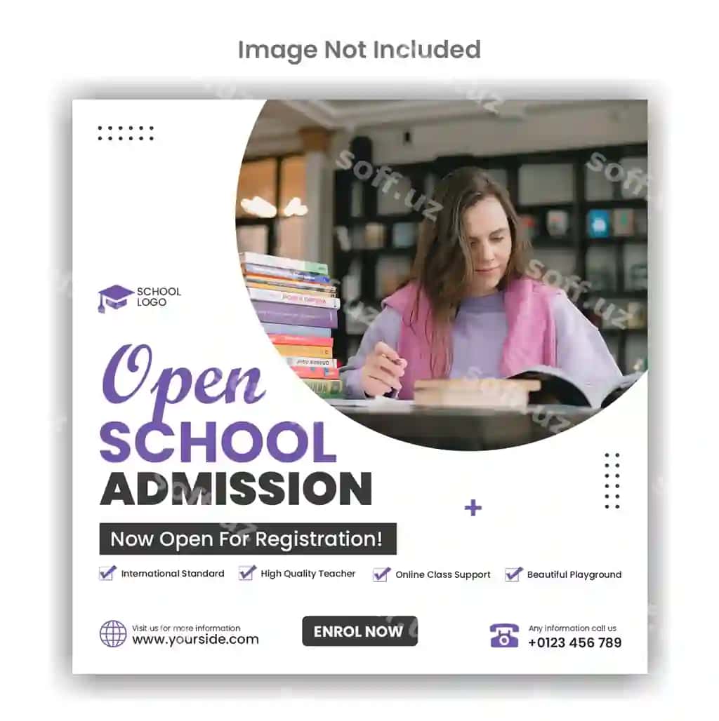 Ochiq maktab ta'limiga qabul qilish uchun onlayn post shablonini loyihalash | Open school education admission online post template design