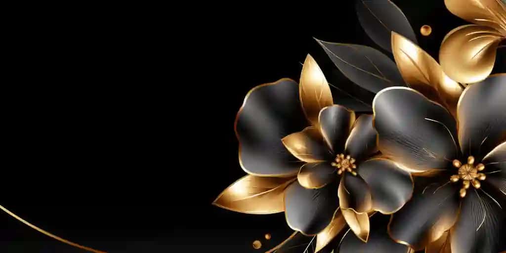 Chiroyli mavhum qora oltin hashamatli shaffof gulli dizayn fon generativ ai aig32 | Beautiful abstract black gold luxury transparent floral design background generative ai aig32