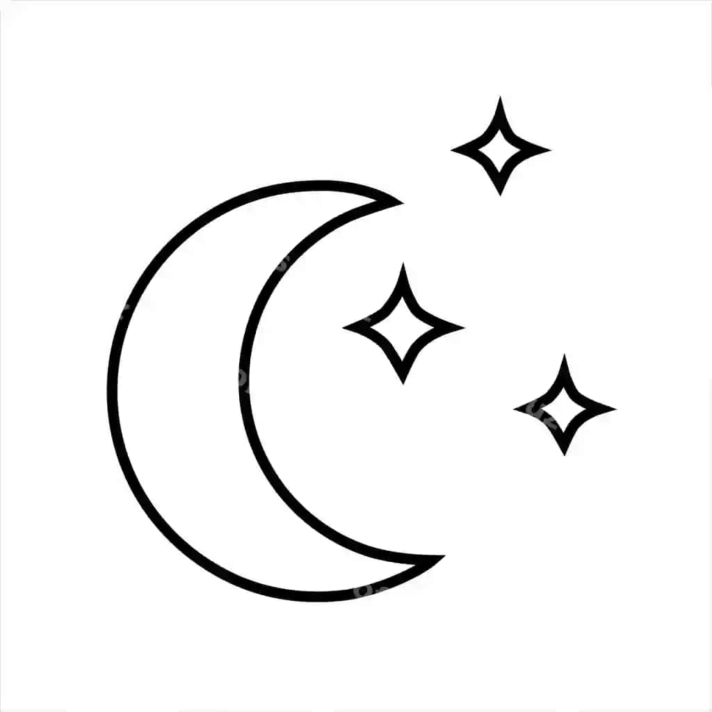 Izolyatsiya qilingan oq fonda vektorli ob-havo belgisi oy yulduzlari | Vector line weather icon moon stars isolated white background