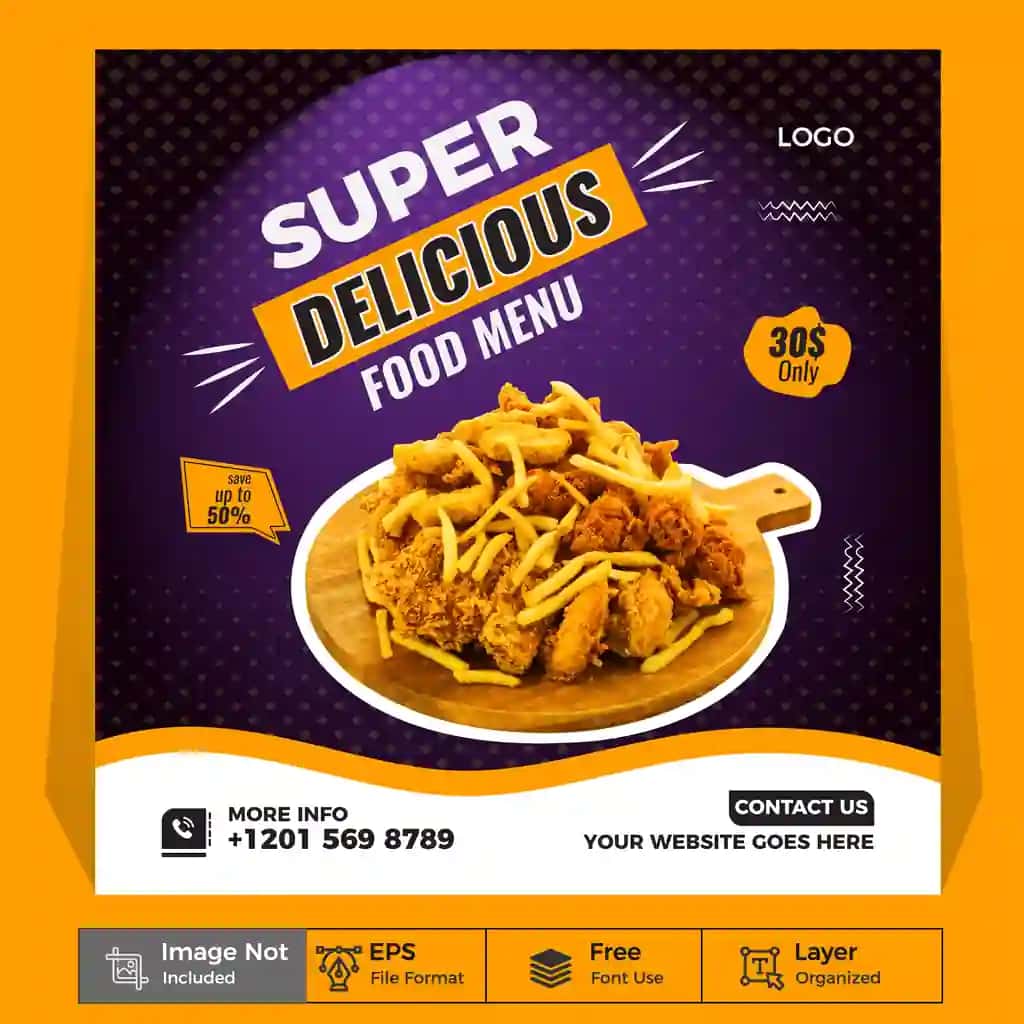 Vektorli taom menyusi restorani ijtimoiy media banner shabloni | Vector food menu restaurant social media banner template