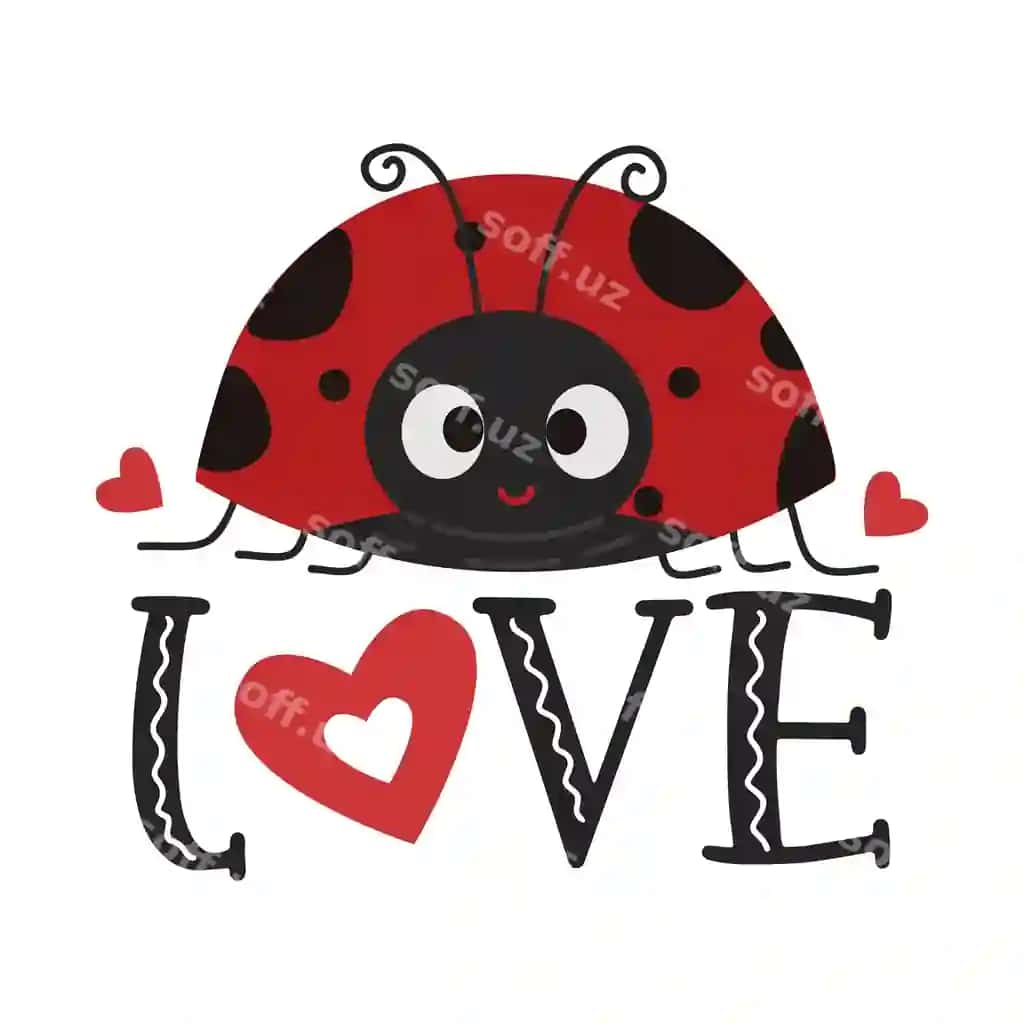 Sevgi azizam ilhomli yozuv iftirgohlari ayollar kataki rasmi bilan | Love bug inspirational lettering quotes with lady bug illustration