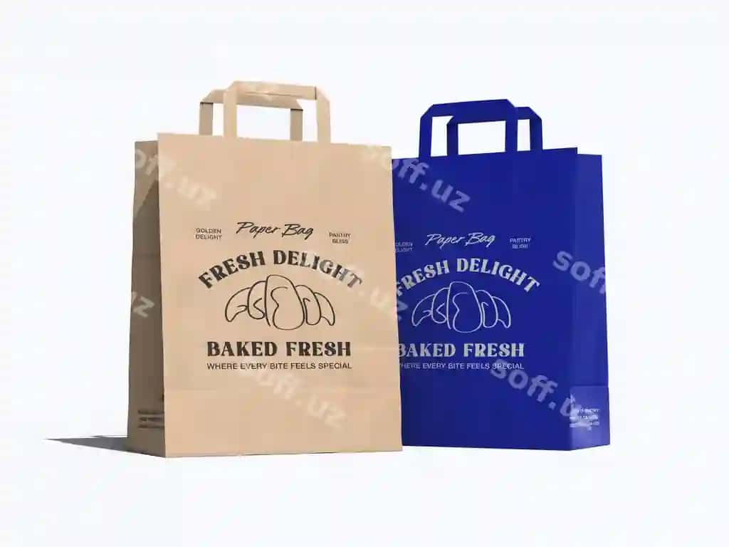 Ikki realistik kraft qog'ozli sumka namunasi | Two realistic kraft paper bag mockup