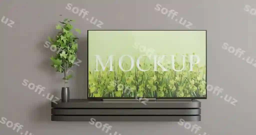 Ekranli televizor maketli qora devorli televizor stoli | Screen tv mockup black wall tv desk